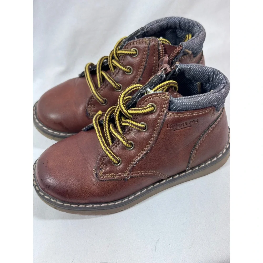 London Fog Kids Brown Lace Up Side Zip Ankle Boots MG1050 Size 9M